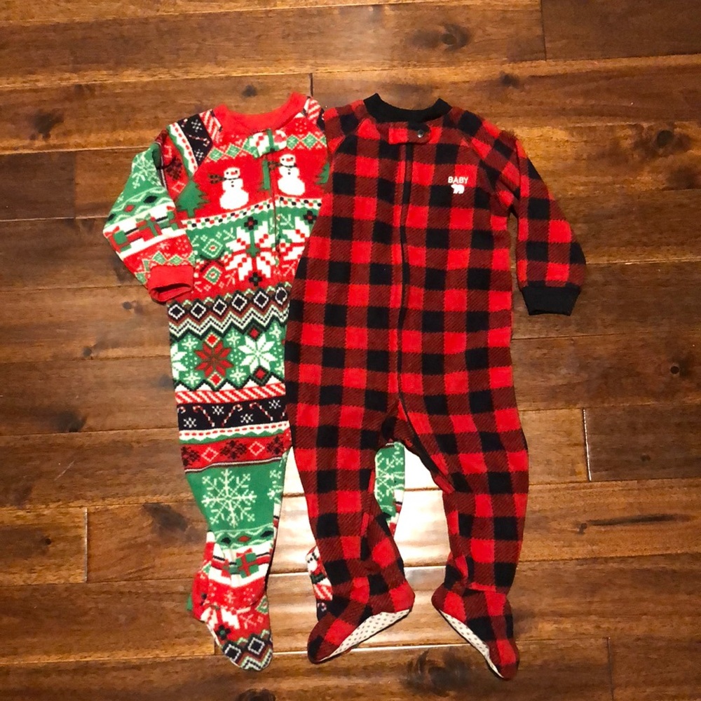 2 Fleece Footed Christmas Pajamas